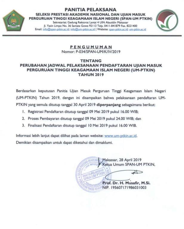 Gambar Pendaftaran Jalur UM-PTKIN UIN Alauddin Diperpanjang Hingga 9 Mei